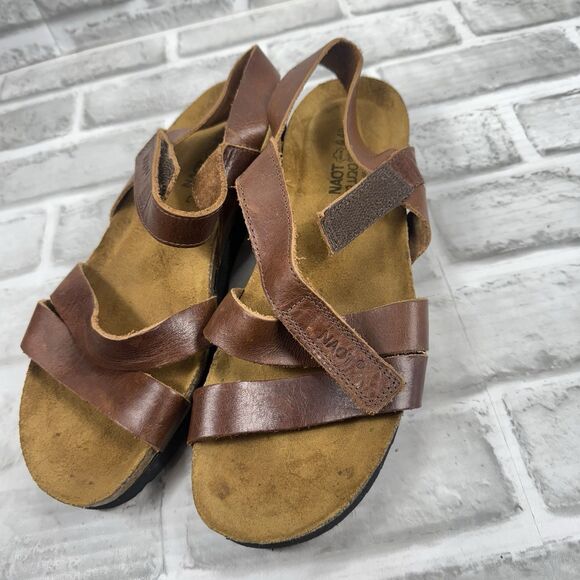 Naot Kayla Women's 40- US 9/9.5 Brown Leather Wedge Adjustable Comfort Sandal - Picture 8 of 11